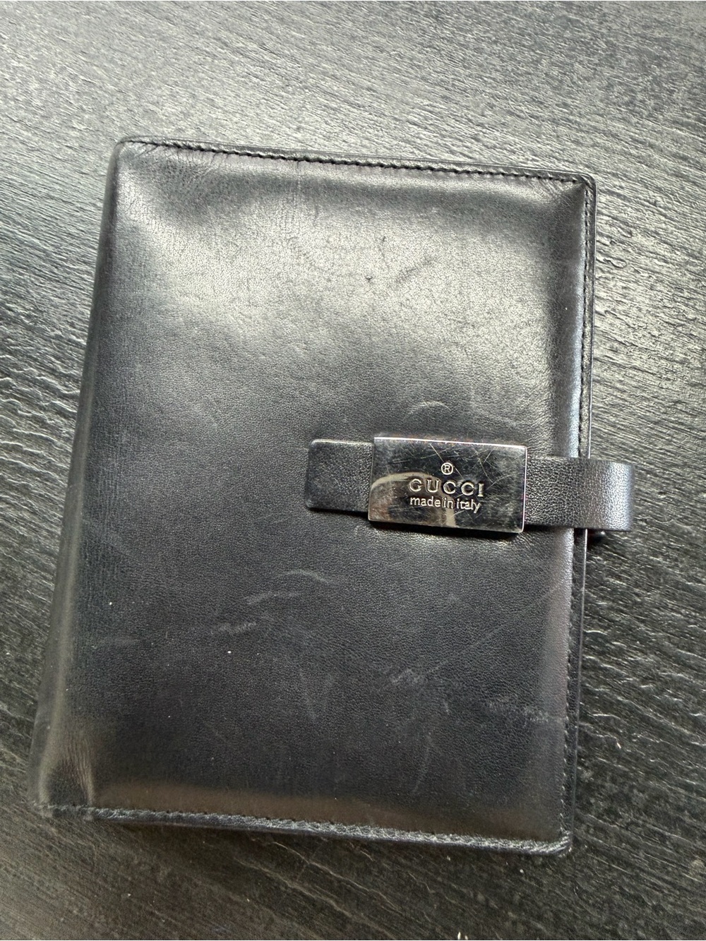 Gucci Black Leather Agenda/Planner with Logo Plate